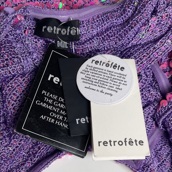 Retrofete Coco Crochet Sequin Embellished Cutout Iridescent Maxi Dress M/L - Picture 12 of 13